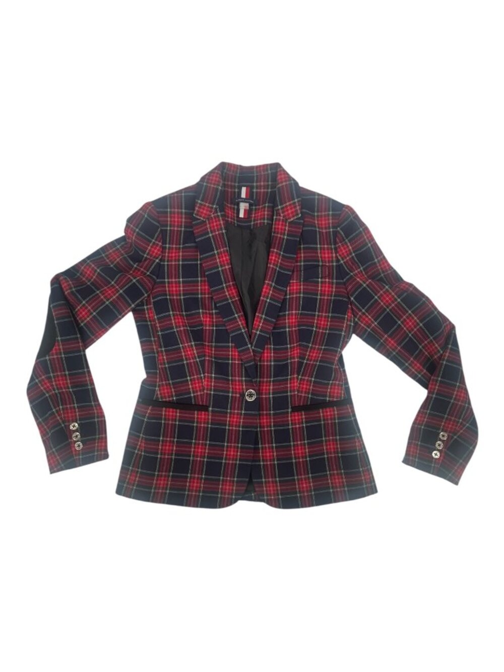 Tommy Hilfiger Women’s Size 4 Classic Tartan Plaid Blazer Elbow Patches Preppy - Picture 4 of 13
